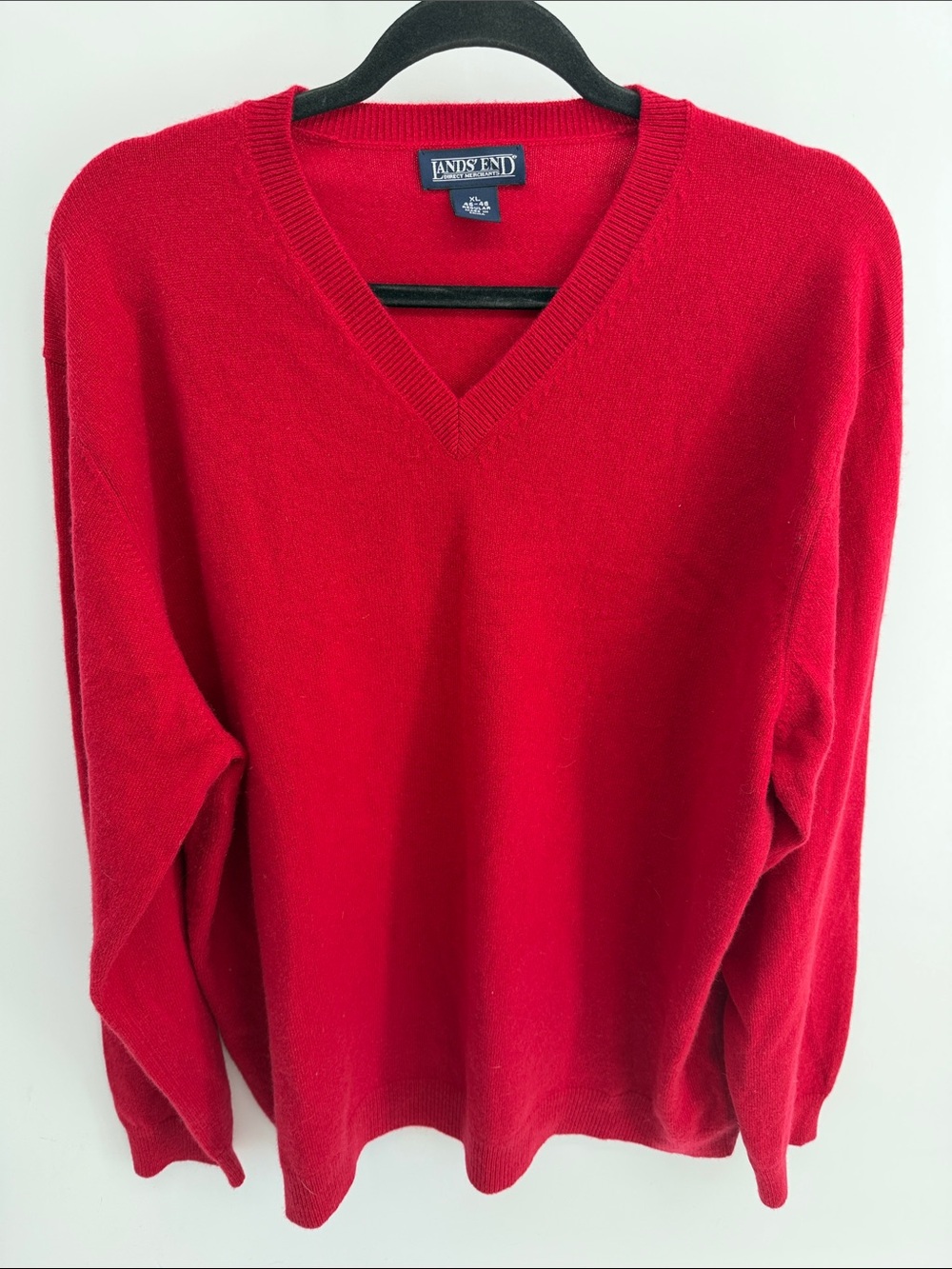 Lands’ End 100% cashmere V-neck knit pullover sweater sz XL